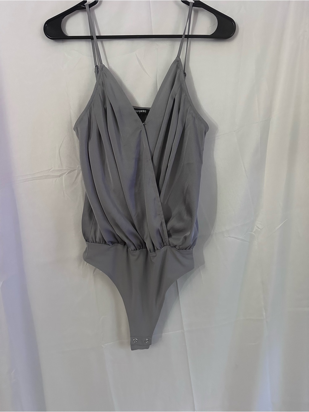 Express Grey Satin Surplice Bodysuit
